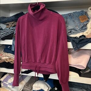 Sweaty Betty Magenta Drawstring Turtleneck Sweater- Evereve